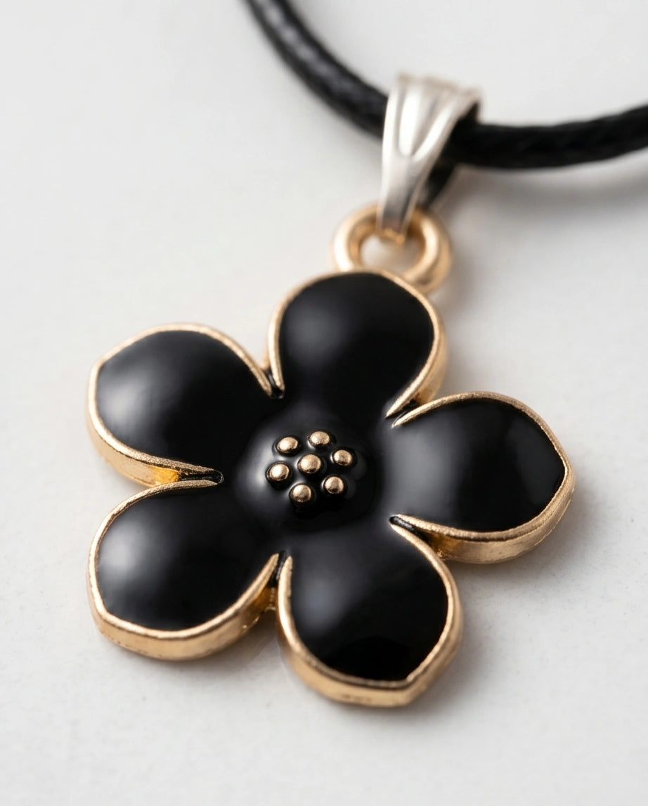 Gold and Black Blossom Flower Necklace