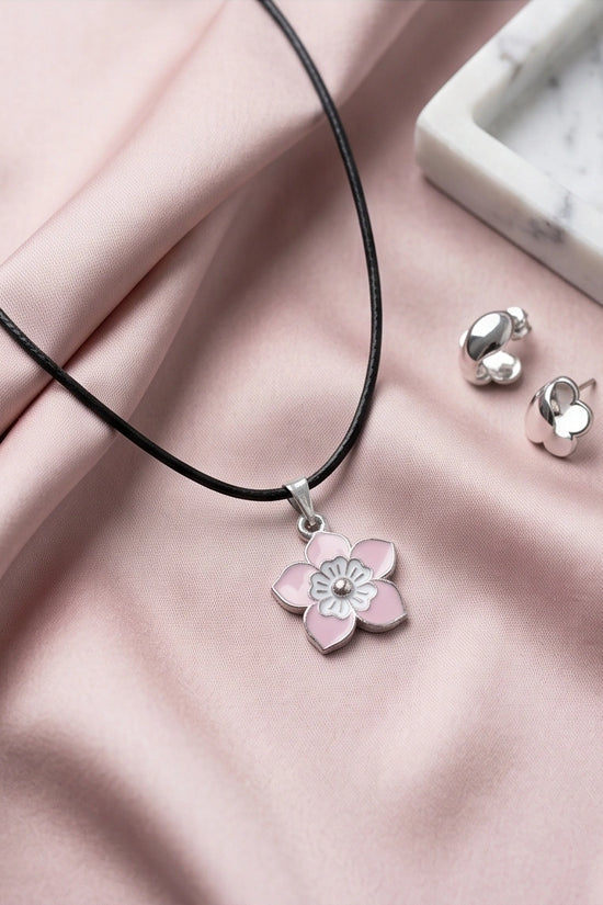 Delicate Pastel Pink and White Layered Floral Enamel Pendant Necklace