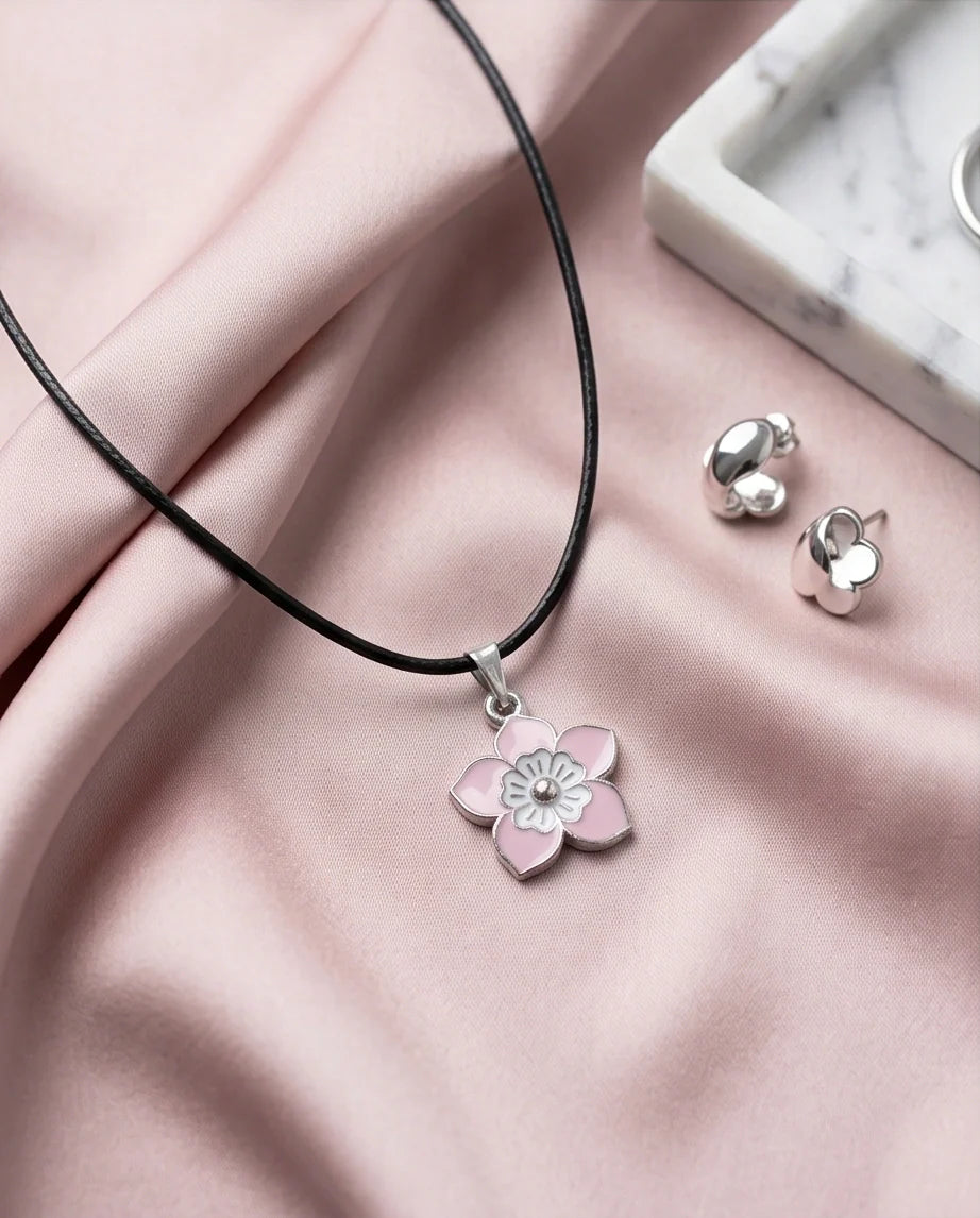 Delicate Pastel Pink and White Layered Floral Enamel Pendant Necklace