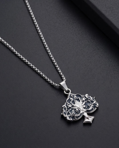 Silver Filigree Ace of Spades Pendant Necklace