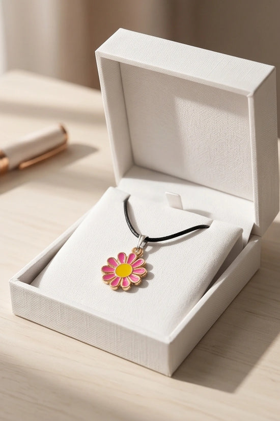 Pink Daisy Flower Enamel Pendant Choker Necklace