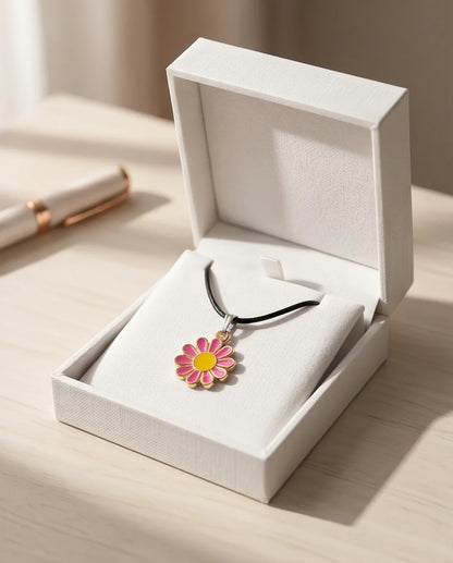 Pink Daisy Flower Enamel Pendant Choker Necklace