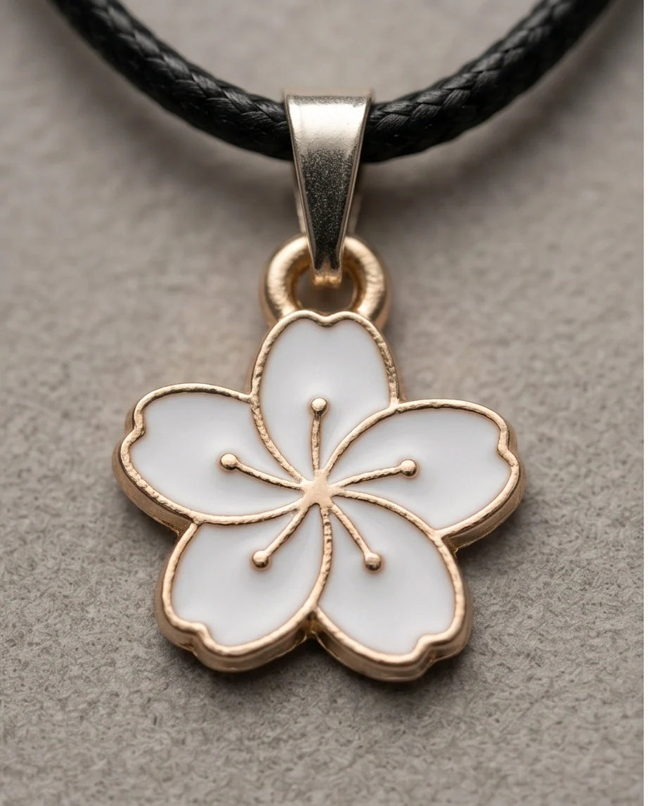 Gold and White Cherry Blossom Necklace