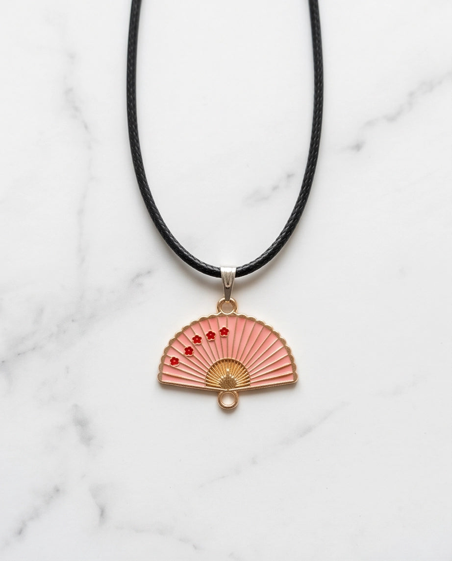 Pink Sakura Fan Pendant Necklace