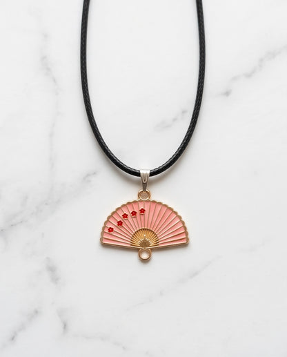 Pink Sakura Fan Pendant Necklace
