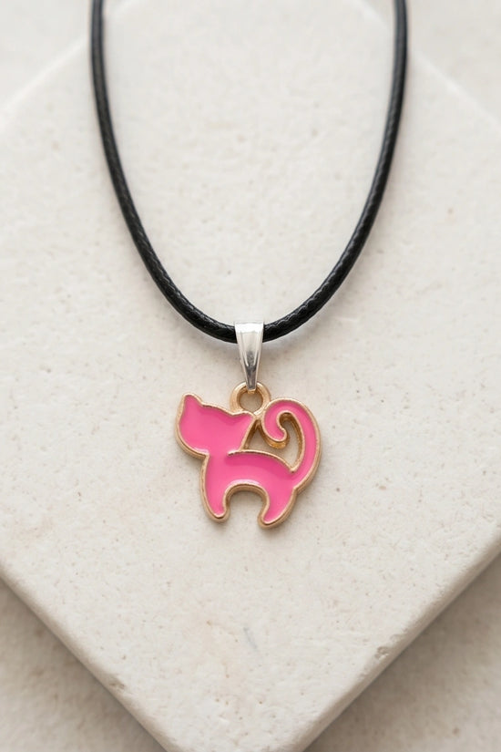 Gold and Pink Cat Pendant Necklace