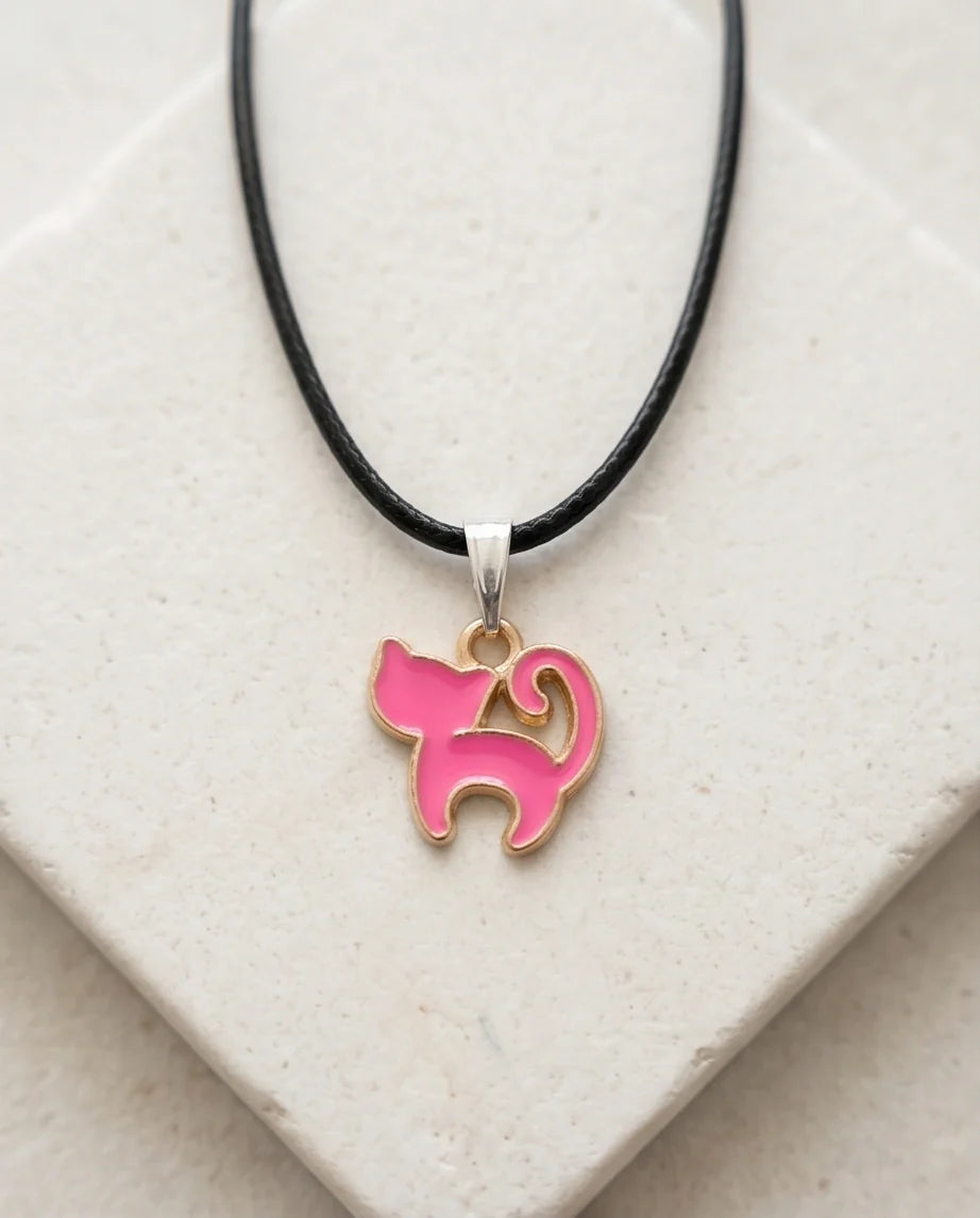 Gold and Pink Cat Pendant Necklace