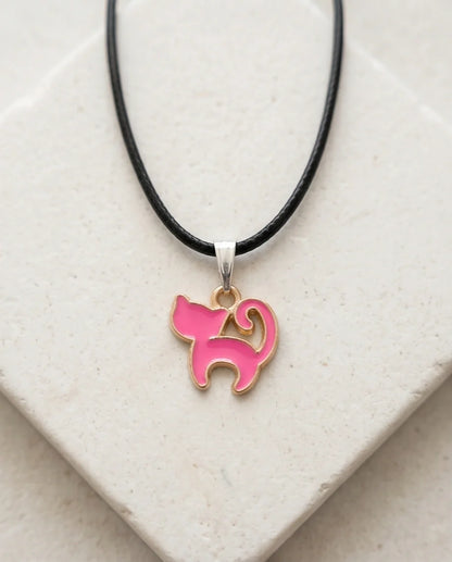 Gold and Pink Cat Pendant Necklace