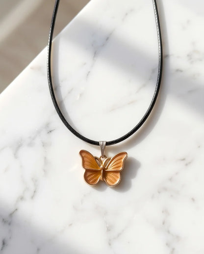 Gold & Amber Butterfly Pendant Necklace