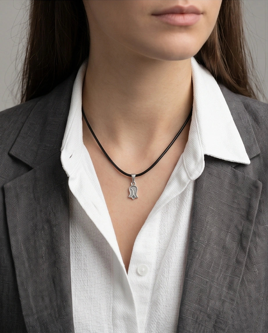 Silver Vintage Textured Tulip Necklace