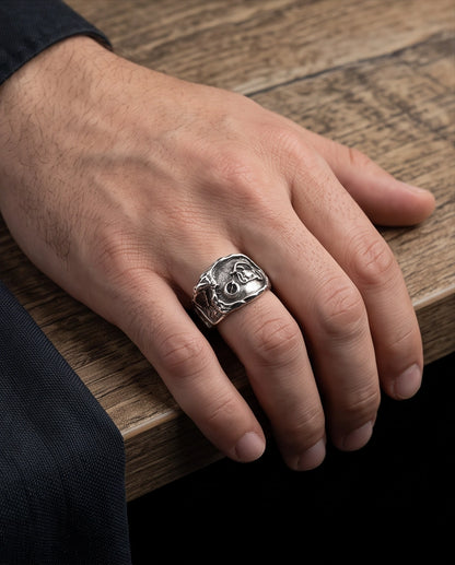 Sculptural Motorcycle Oxidized Silver Ring