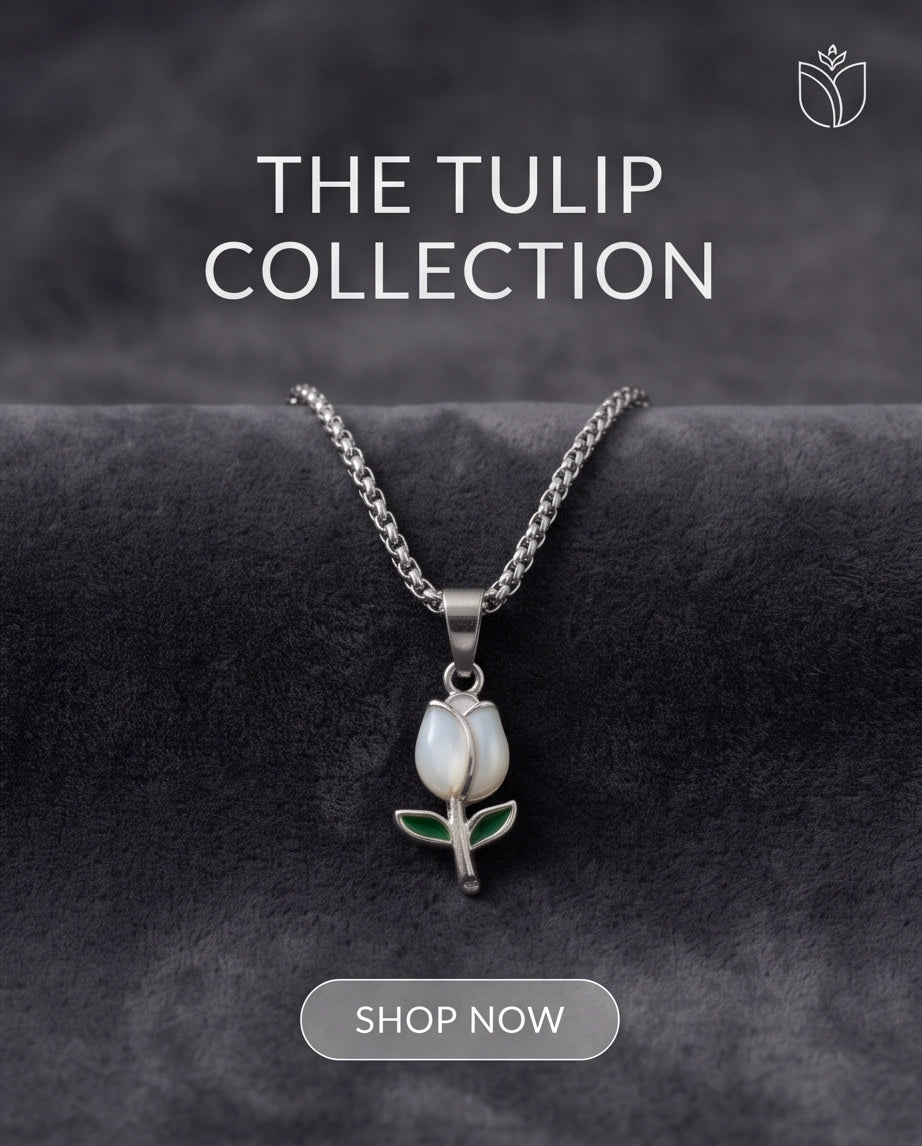 Silver White Enamel Tulip Pendant Necklace