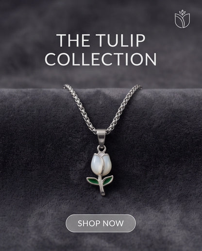 Silver White Enamel Tulip Pendant Necklace