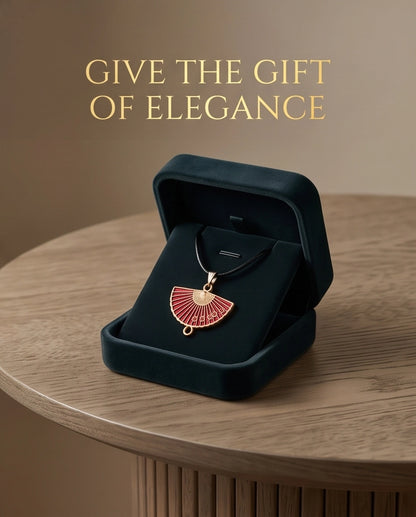 Crimson Sakura Fan Pendant Necklace