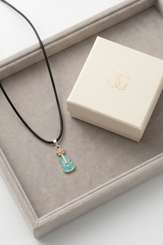 Gold and Turquoise Enamel Violin Necklace