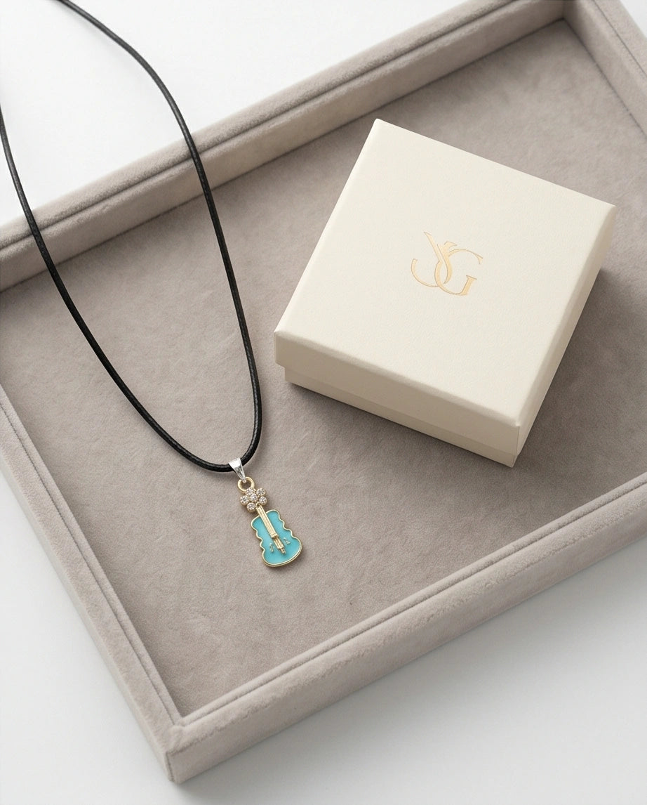 Gold and Turquoise Enamel Violin Necklace