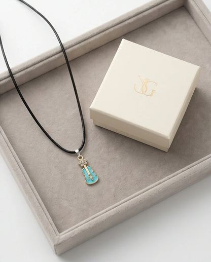 Gold and Turquoise Enamel Violin Necklace