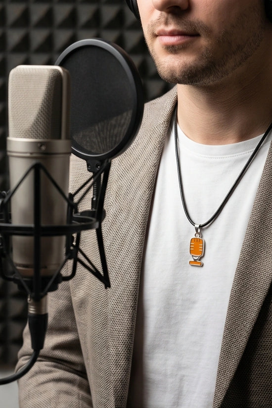 Silver Retro Orange Microphone Necklace