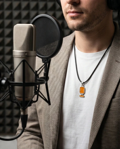 Silver Retro Orange Microphone Necklace
