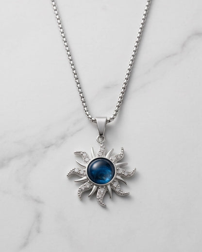 Silver Crystal Celestial Sunburst Galaxy Pendant Necklace