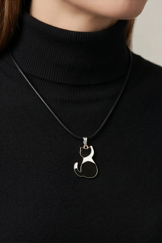 Artistic Tuxedo Cat Silhouette Pendant Necklace