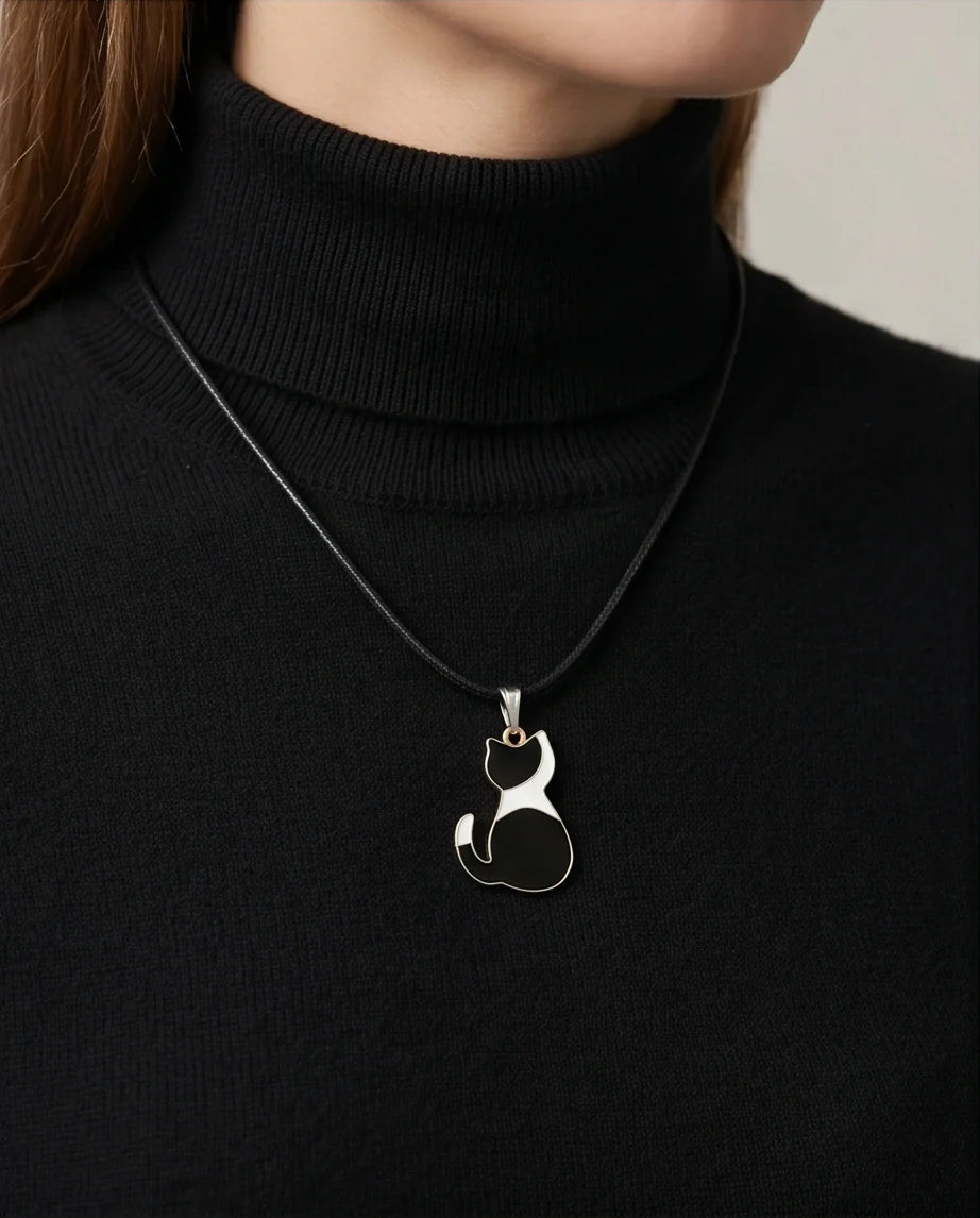 Artistic Tuxedo Cat Silhouette Pendant Necklace