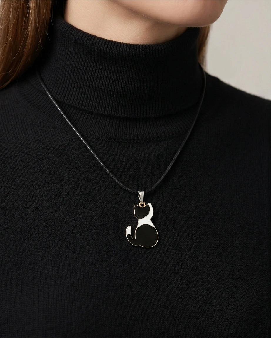 Artistic Tuxedo Cat Silhouette Pendant Necklace
