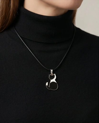 Artistic Tuxedo Cat Silhouette Pendant Necklace