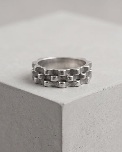 Industrial Cogwheel Scalloped Silver Band
