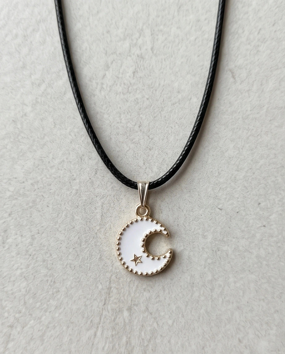 Gold and White Celestial Crescent Moon Necklace