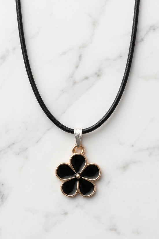 Gold and Black Flower Pendant Necklace