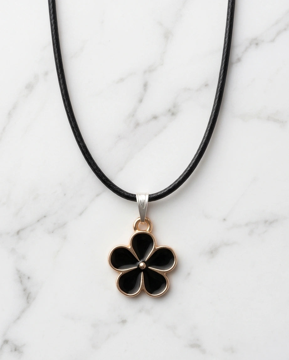 Gold and Black Flower Pendant Necklace