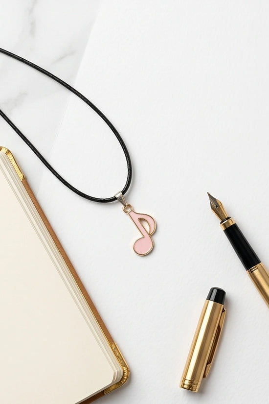 Silver and Pink Eighth Note Necklace