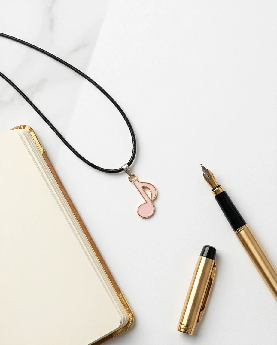 Silver and Pink Eighth Note Necklace
