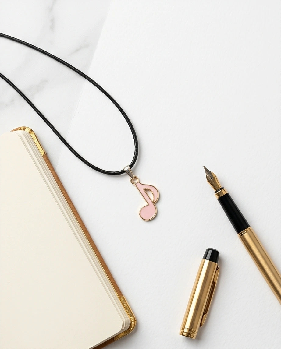 Silver and Pink Eighth Note Necklace