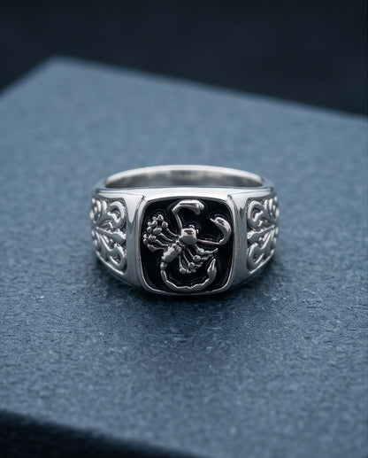 Black Enamel Scorpion Silver Ring