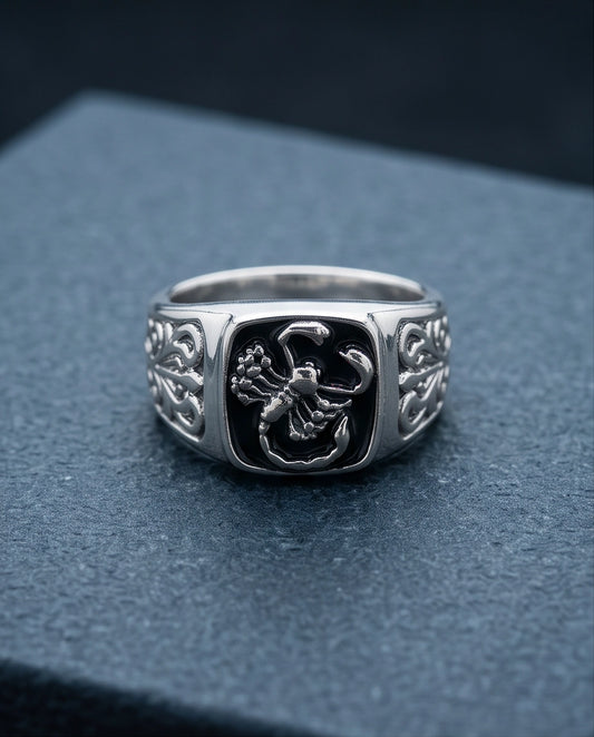 Black Enamel Scorpion Silver Ring