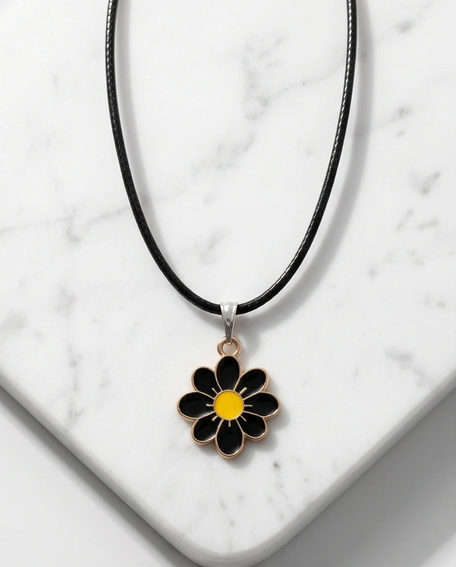 Gold and Black Daisy Pendant Necklace