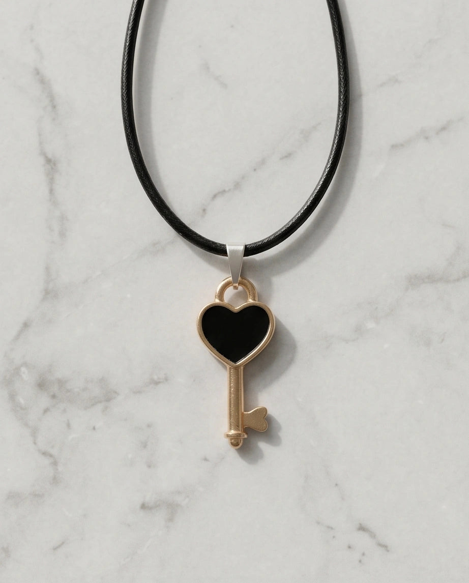 Gold and Black Heart Key Necklace