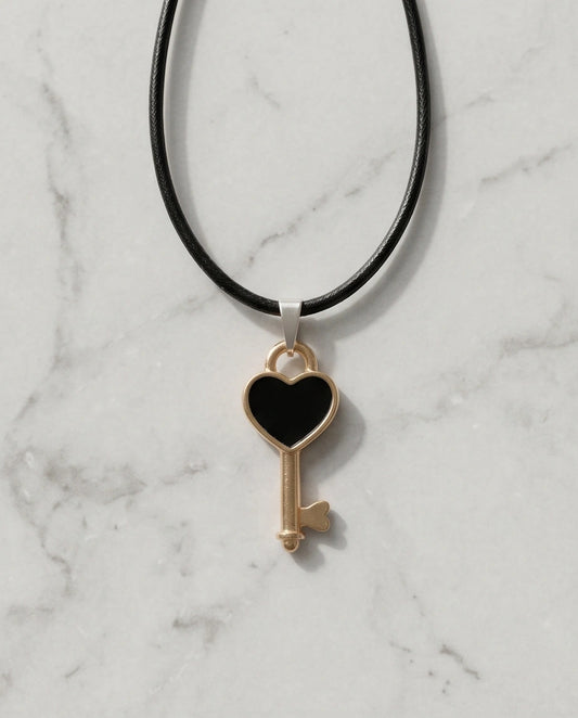 Gold and Black Heart Key Necklace