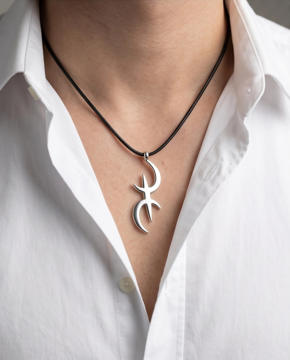 Silver Amazigh Yaz Symbol Cord Necklace