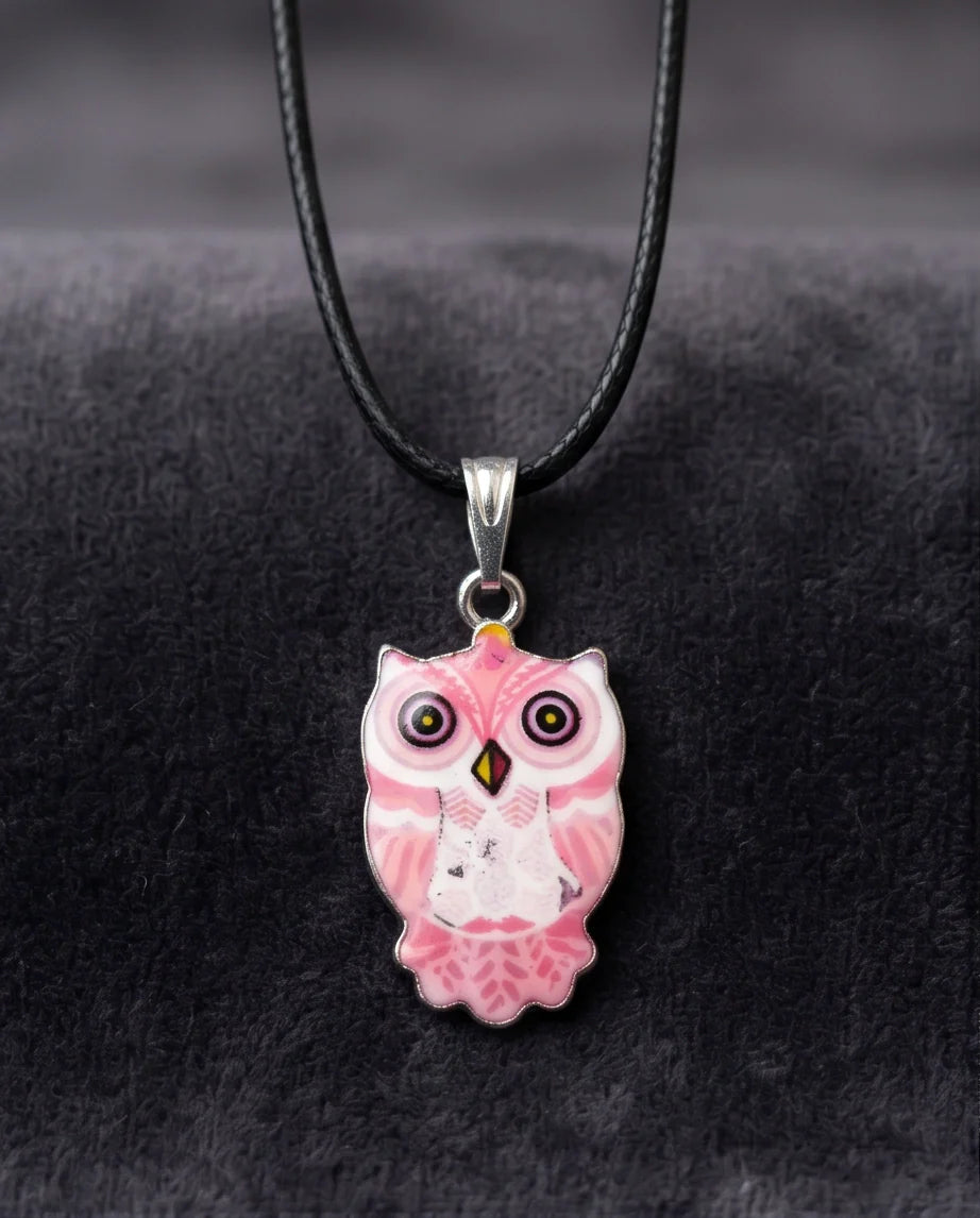 Elegant Soft Pink Owl Totem Pendant Necklace