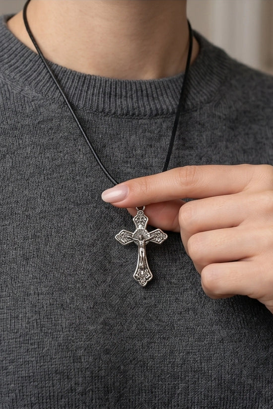 Silver Vintage Crucifix Cross Necklace