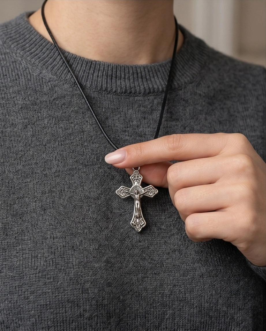 Silver Vintage Crucifix Cross Necklace