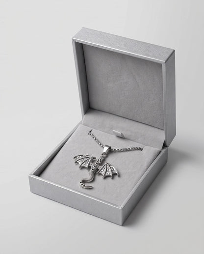 Silver Textured Dragon Wyvern Pendant Necklace