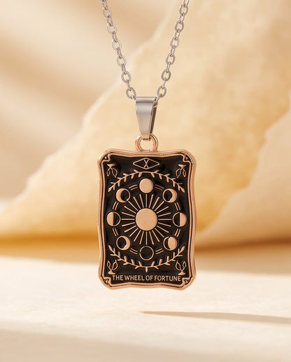 Gold "The Wheel of Fortune" Tarot Card Pendant Necklace