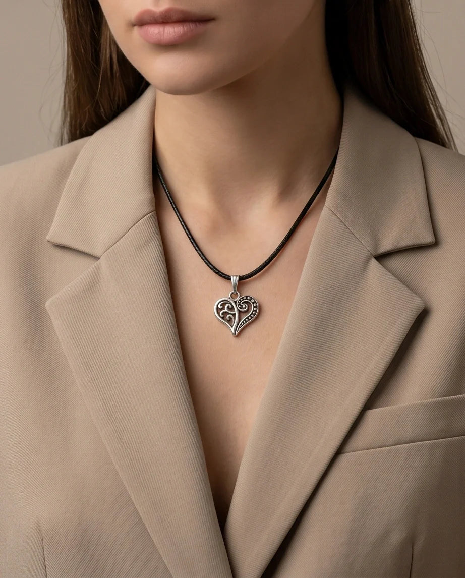 Silver Filigree Heart Pendant Necklace
