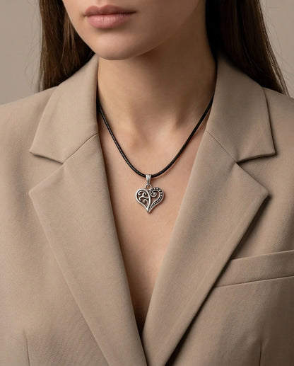 Silver Filigree Heart Pendant Necklace