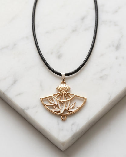 White Leaf Bamboo Fan Pendant Necklace
