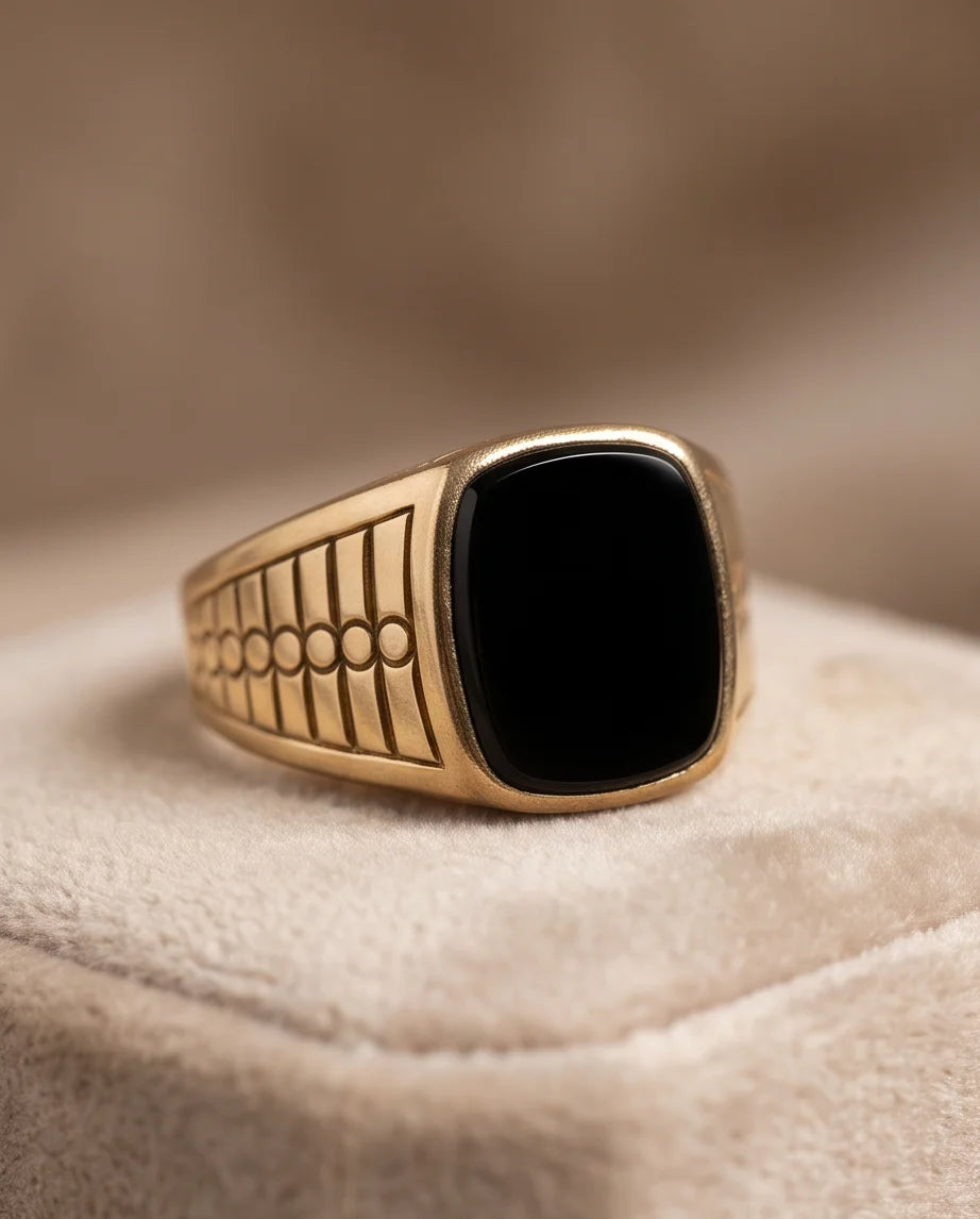 Onyx-Style Cushion Cabochon Geometric Block Gold Ring